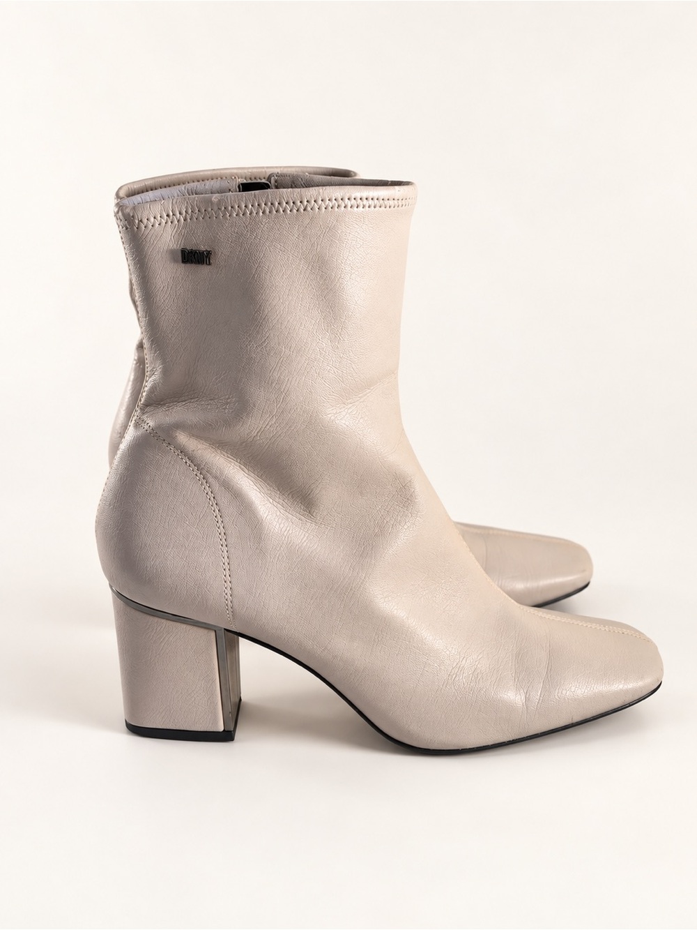 DKNY Cream Square-Toe Block Heel Ankle Boots